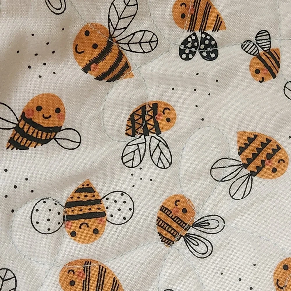 Handmade Patchwork Baby Quilt 41x55 Bee Print Cotton Reversible Nursery Decor